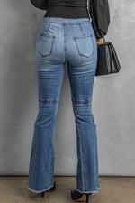 Load image into Gallery viewer, Distressed Raw Hem High-Waist Flare Jeans Pants
