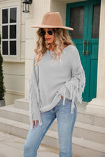 Load image into Gallery viewer, Ribbed Round Neck Fringe Detail Sweater
