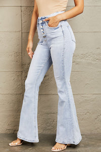 High Waisted Button Fly Flare Jeans