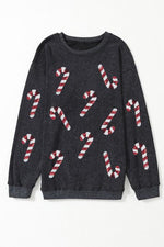 Load image into Gallery viewer, Sequin Candy Cane Round Neck Sweatshirt
