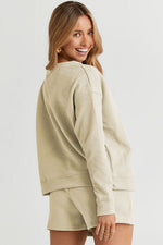 Load image into Gallery viewer, Textured Long Sleeve Top and Drawstring Shorts Set
