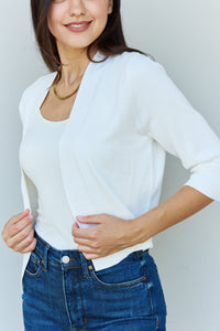 Full Size 3/4 Sleeve Cropped Cardigan in Ivory