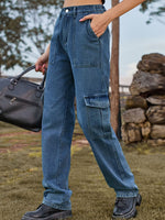 Load image into Gallery viewer, High Waist Cargo Jeans Pants
