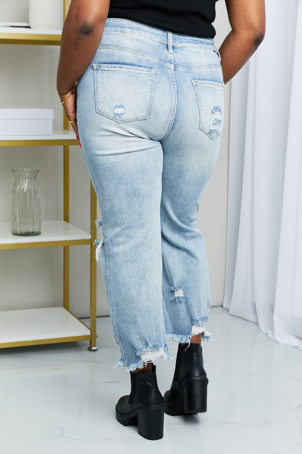 Full Size Distressed Fringe Hem Cropped Jeans