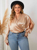 Load image into Gallery viewer, Plus Size Surplice Neck Flounce Sleeve Blouse
