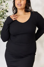 Load image into Gallery viewer, Ribbed Long Sleeve Midi Slit Dress
