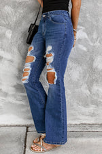 Load image into Gallery viewer, Distressed High Waist Flare Jeans Pants
