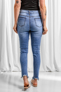 Distressed Raw Hem Skinny Jeans Pants