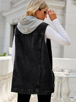 Load image into Gallery viewer, Drawstring Hooded Sleeveless Denim Top with Pockets
