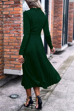Load image into Gallery viewer, Ruffle Collar Pleated Long Sleeve Dress
