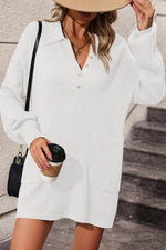 Load image into Gallery viewer, Johnny Collar Drop Shoulder Sweater Dress
