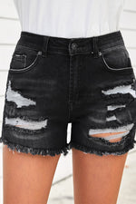 Load image into Gallery viewer, Raw Hem Distressed Denim Shorts with Pockets
