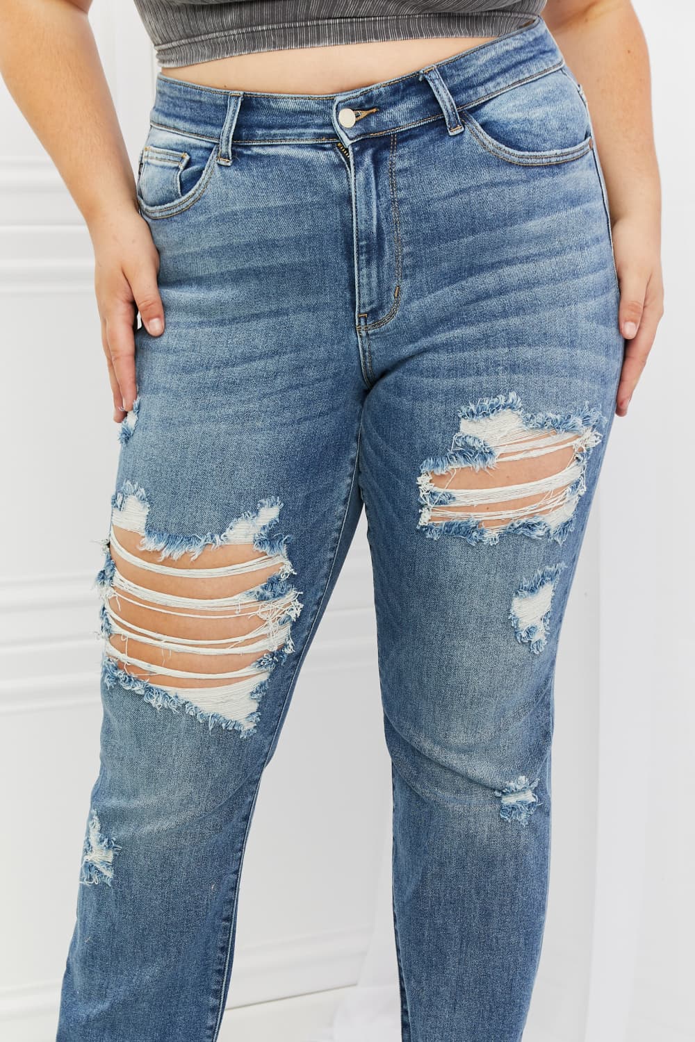 Full Size Distressed Straight Jeans