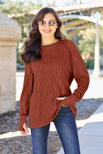 Load image into Gallery viewer, Ribbed Round Neck Long Sleeve Knit Top
