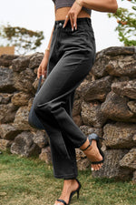 Load image into Gallery viewer, High Waist Loose Fit Ankle Slit Jeans Pants
