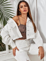 Load image into Gallery viewer, Dropped Shoulder Collared Neck Denim Jacket
