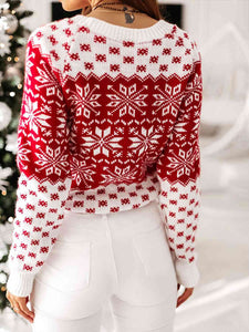 Snowflake Round Neck Long Sleeve Sweater