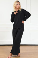 Load image into Gallery viewer, Textured Long Sleeve Top and Drawstring Pants Set
