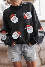 Load image into Gallery viewer, Sequin Santa Patch Round Neck Sweatshirt
