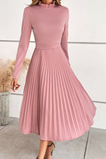 Load image into Gallery viewer, Ruffle Collar Pleated Long Sleeve Dress
