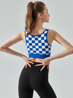 Load image into Gallery viewer, Round Neck Plaid Cropped Sports Tank Top
