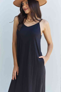 Good Energy Full Size Cami Side Slit Maxi Dress in Black