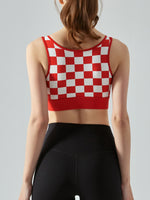 Load image into Gallery viewer, Round Neck Plaid Cropped Sports Tank Top
