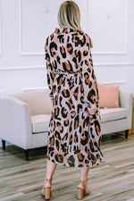 Load image into Gallery viewer, Plus Size Leopard Print Surplice Neck Long Sleeve Midi Dress
