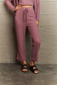 Full Size Cropped Top, Long Pants and Cardigan Lounge Set