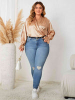 Load image into Gallery viewer, Plus Size Surplice Neck Flounce Sleeve Blouse
