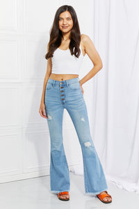 Full Size Jess Button Flare Jeans