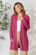 Load image into Gallery viewer, Ribbed Open Front Cardigan with Pockets
