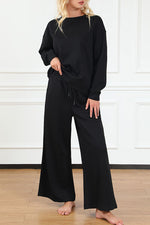 Load image into Gallery viewer, Textured Long Sleeve Top and Drawstring Pants Set

