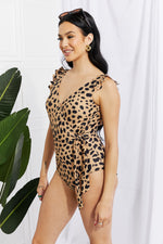 Load image into Gallery viewer, Full Size Float On Ruffle Faux Wrap One-Piece in Leopard
