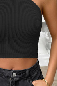 Halter Neck Ribbed Cropped Knit Top