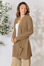 Load image into Gallery viewer, Ribbed Open Front Cardigan with Pockets
