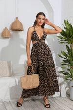 Load image into Gallery viewer, Leopard Deep V Tie Back Split Dress
