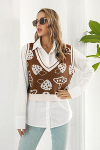 Printed Plunge Neck Sweater Vest