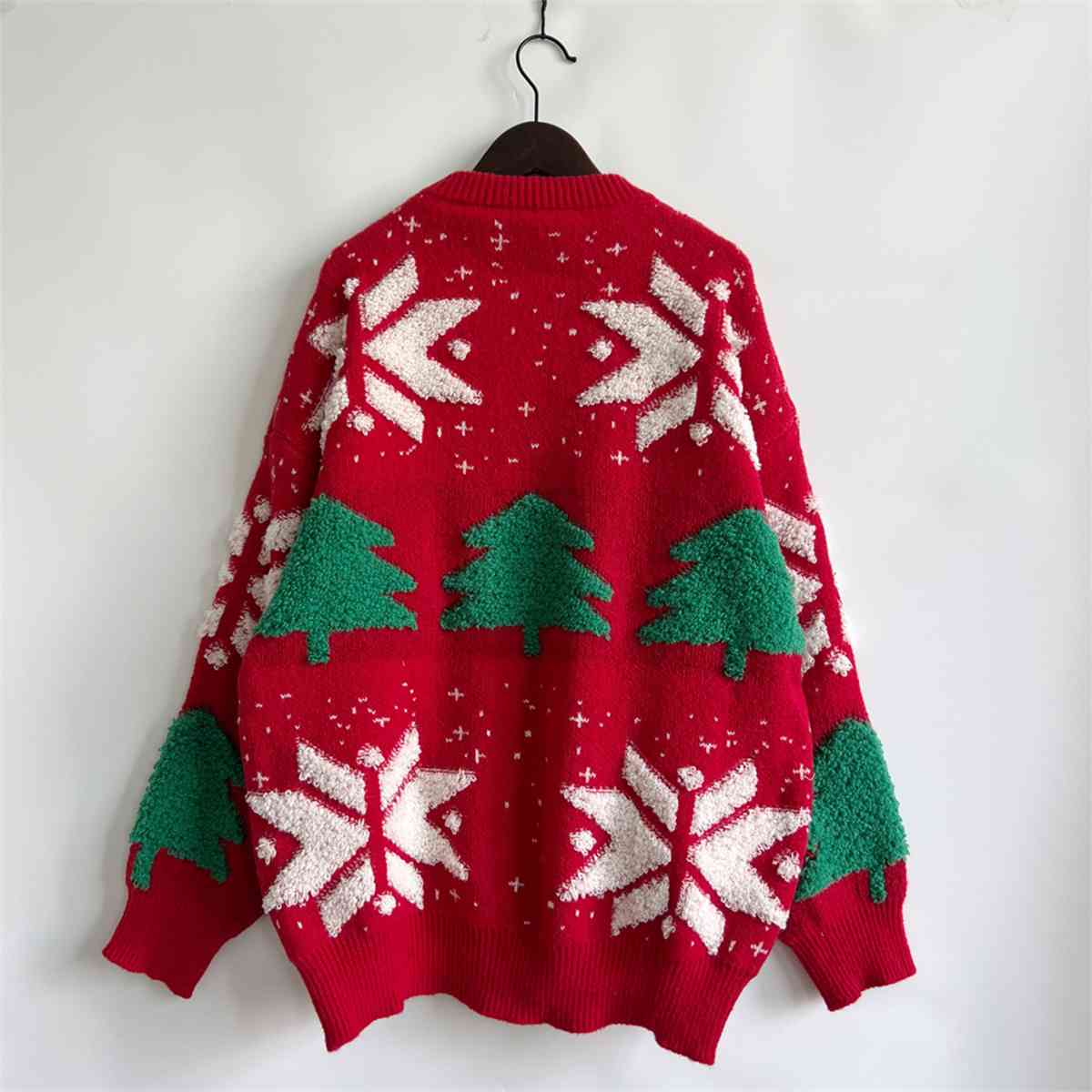 Snowflake Round Neck Long Sleeve Sweater