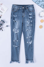 Load image into Gallery viewer, Distressed Frayed Hem Cropped Jeans Pants
