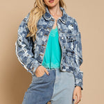 Load image into Gallery viewer, Plaid Raw Hem Dropped Shoulder Denim Jacket
