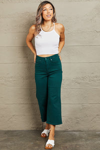 Full Size Tummy Control High Waisted Cropped Wide Leg Jeans