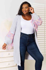 Load image into Gallery viewer, Woven Right Fringe Sleeve Dropped-Shoulder Cardigan – Cozy Chic Fall Layer
