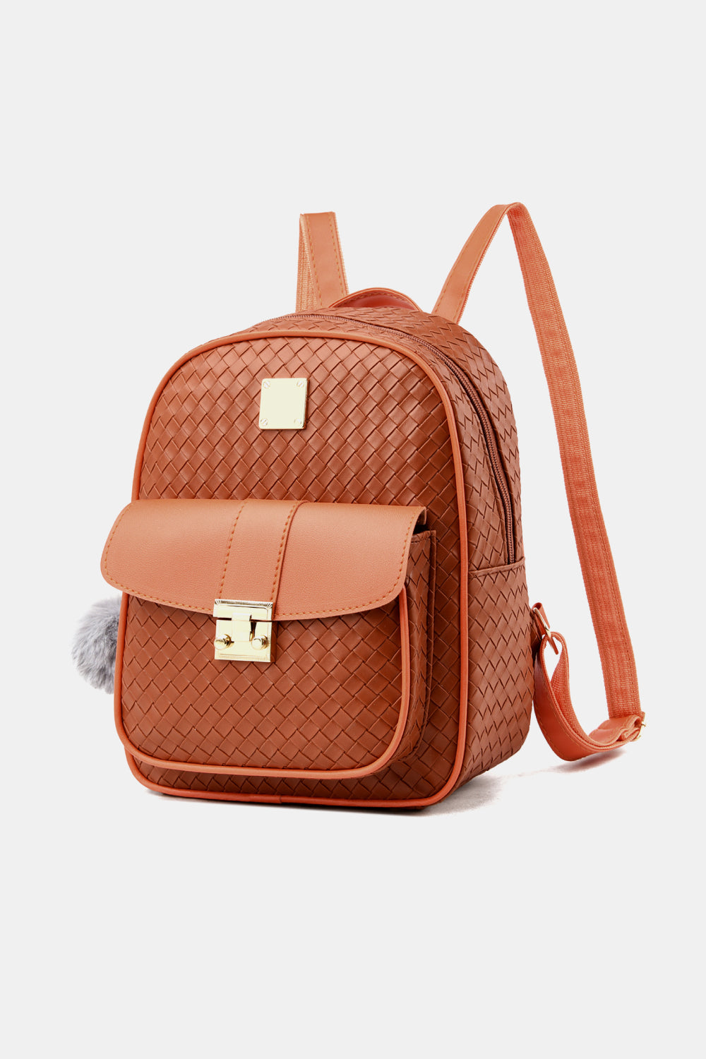 PU Leather Backpack with Pom-Pom Pendant