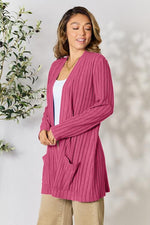 Load image into Gallery viewer, Ribbed Open Front Cardigan with Pockets
