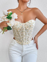 Load image into Gallery viewer, Floral Lace-Up Strapless Bustier
