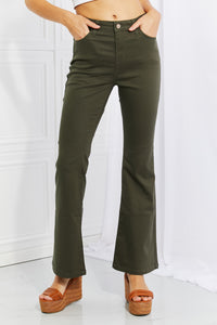 Full Size High-Rise Bootcut Jeans in Dark Olive