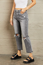 Load image into Gallery viewer, Stone Wash Distressed Cropped Straight Jeans Pants
