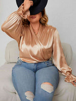 Load image into Gallery viewer, Plus Size Surplice Neck Flounce Sleeve Blouse
