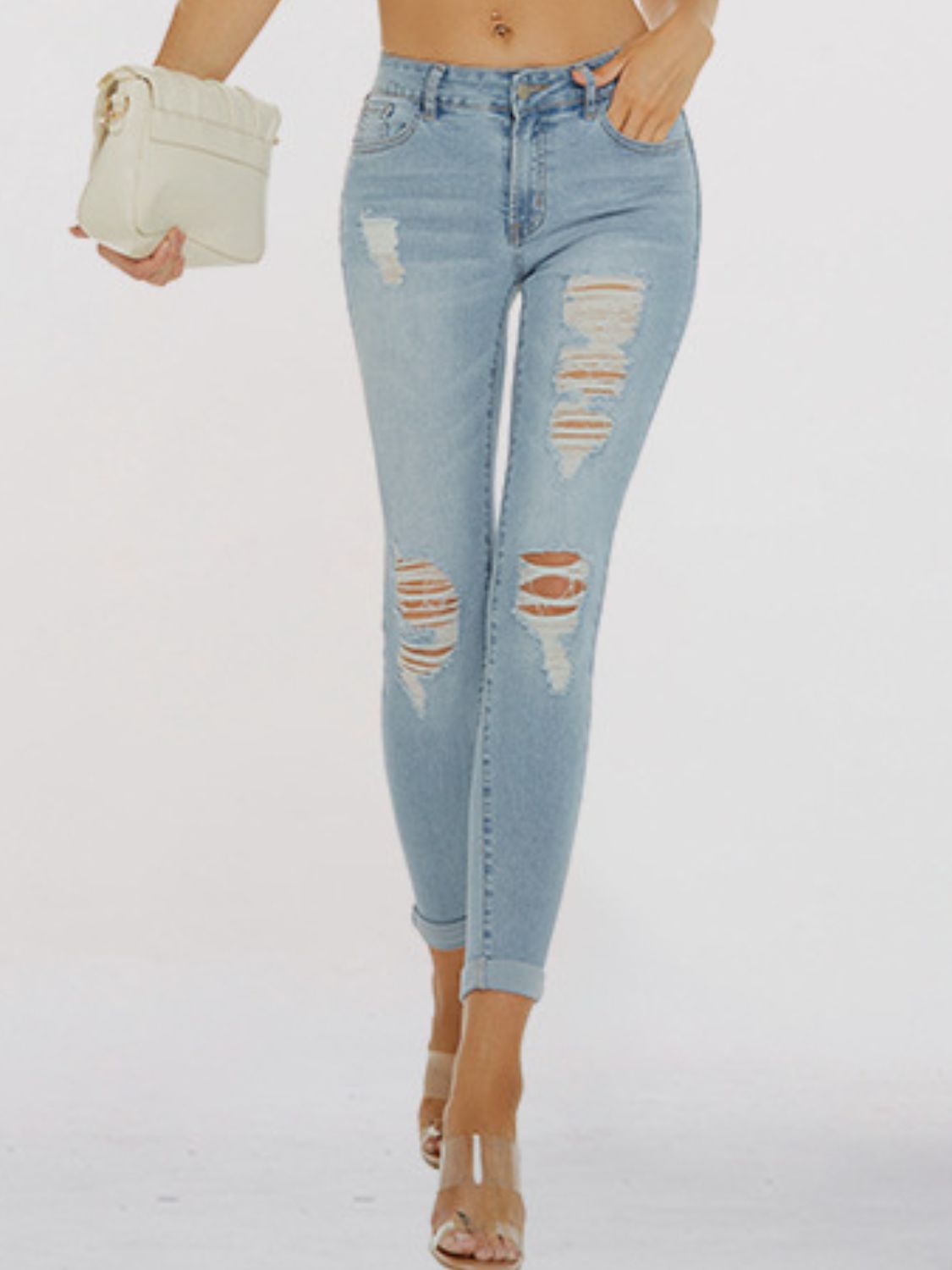 Distressed Skinny Cropped Jeans Pants
